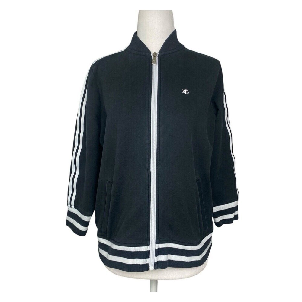 Lauren Ralph Lauren Jacket Womens S/P Small Petite Black Track Jacket Casual